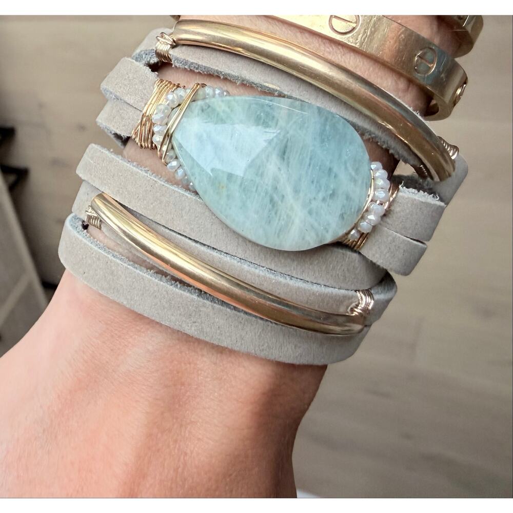 Taylor and Tessier Wrap Leather Bracelet with Amazonite New